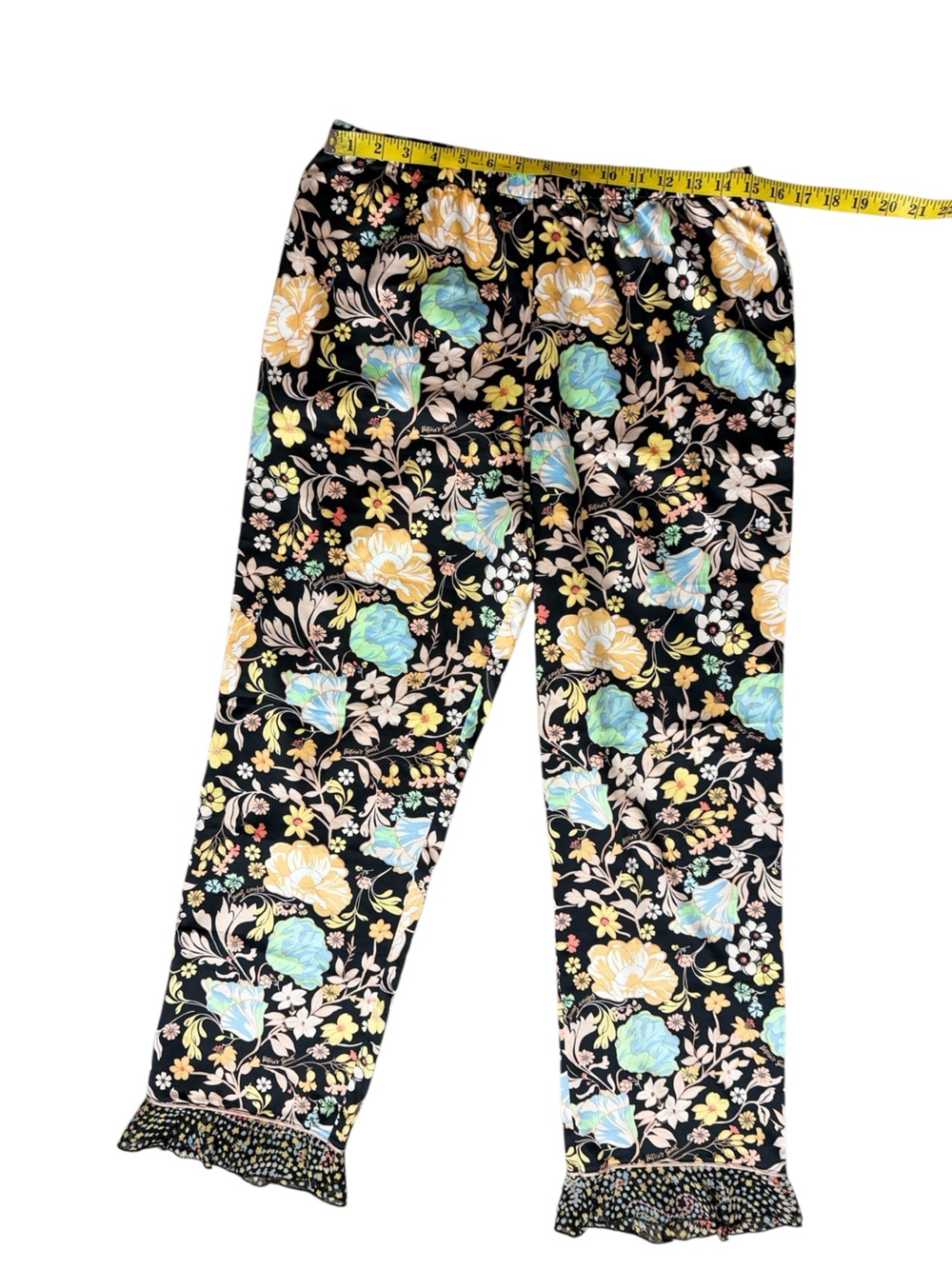 Victoria's Secret Satin Black Floral  with Pastel Blooms Flounce Pajama Set - Picture 7 of 10